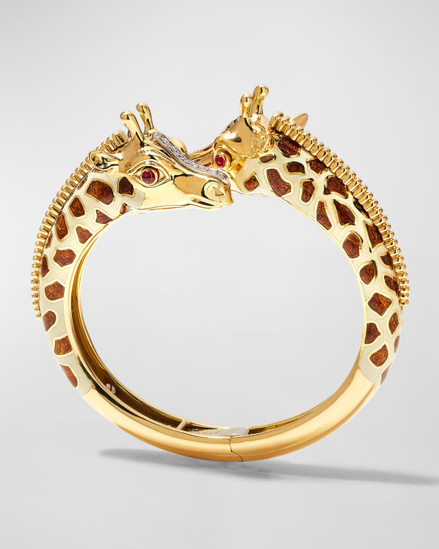 Yellow Gold Baby Giraffe Cabochon Ruby and Diamond Bracelet